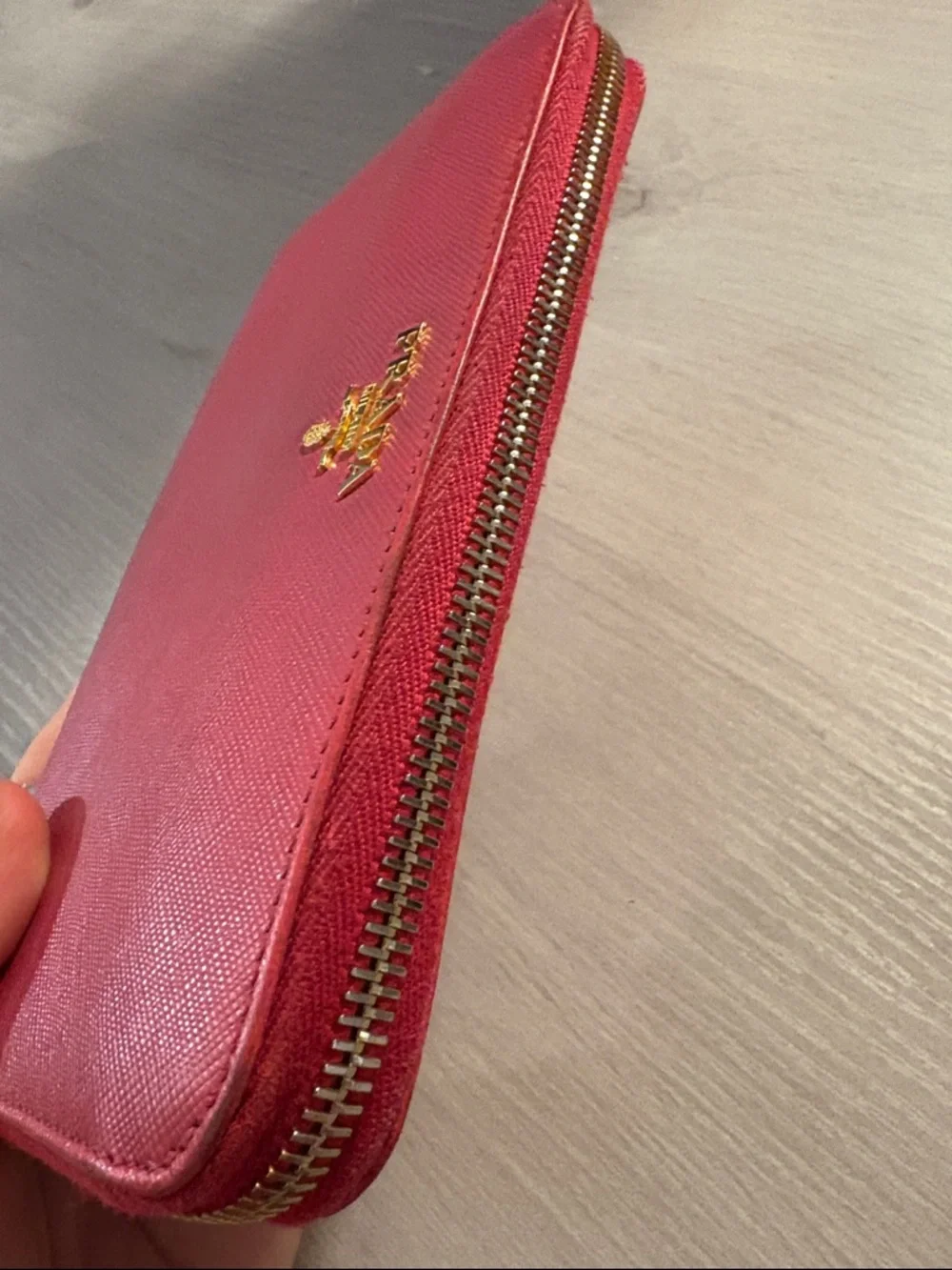 Prada Red Zip-Around Saffiano‎ Leather Wallet